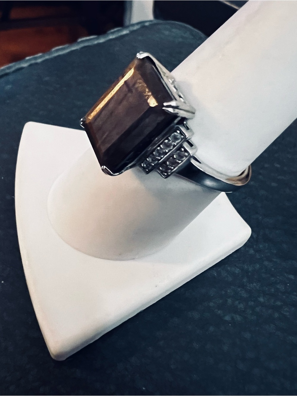Silver Ring with Smoky Gray Rectangular Stone